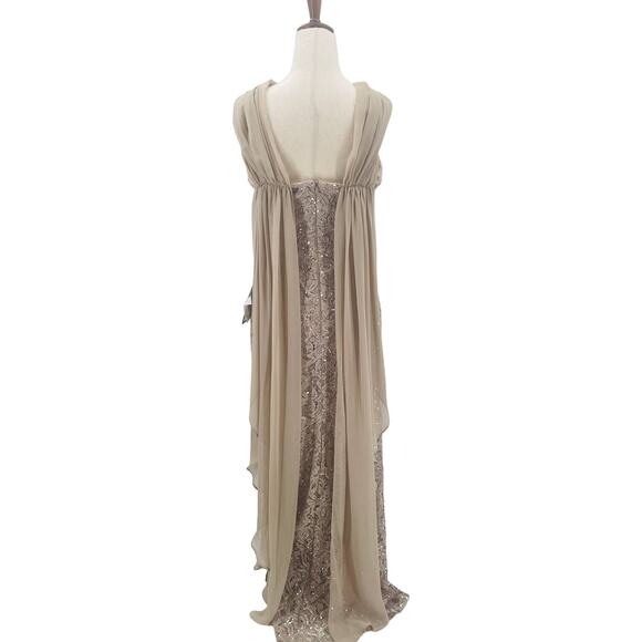 ALEX & EVE SZ 6 M Mauve Flyaway-Back Sequin Lace Halter Maxi Gown NWT B41 *flaw - Picture 4 of 10